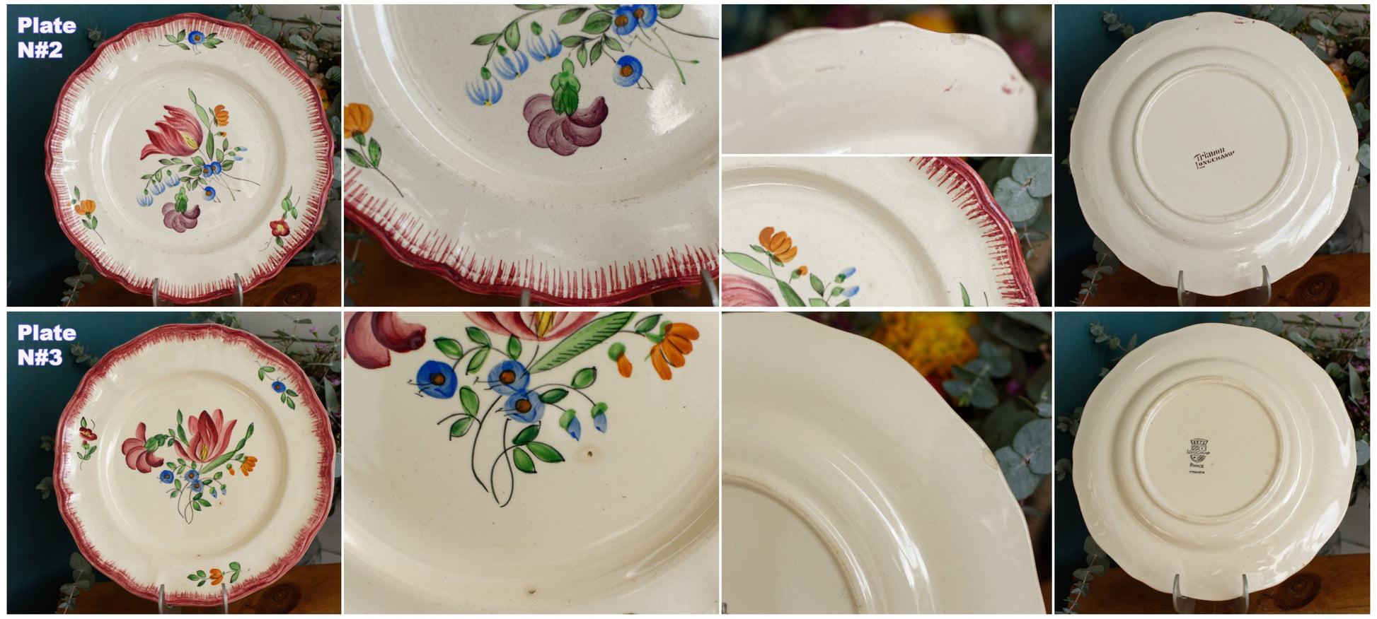 Trianon Faienceries de LONGCHAMP Tout a la Main French Antique Hand-Painted Ironstone Polychrome Dinner Plate Terre de fer en Faience