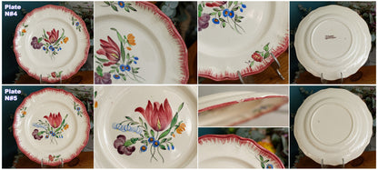 Trianon Faienceries de LONGCHAMP Tout a la Main French Antique Hand-Painted Ironstone Polychrome Dinner Plate Terre de fer en Faience