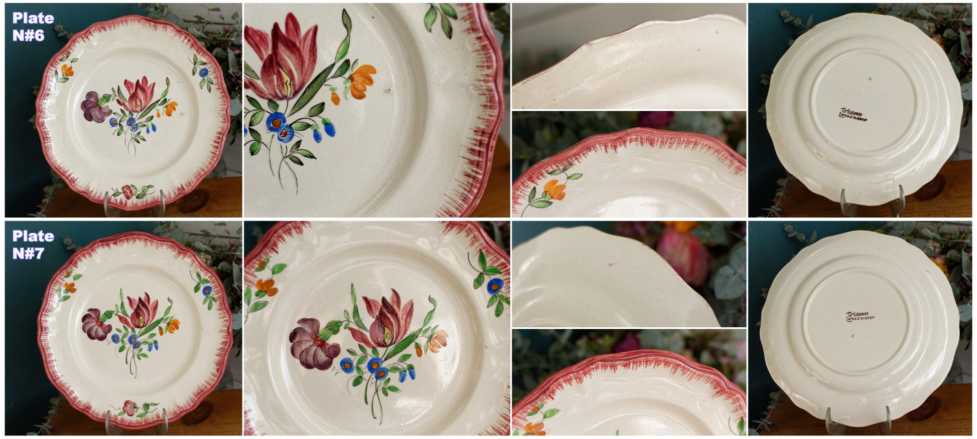 Trianon Faienceries de LONGCHAMP Tout a la Main French Antique Hand-Painted Ironstone Polychrome Dinner Plate Terre de fer en Faience