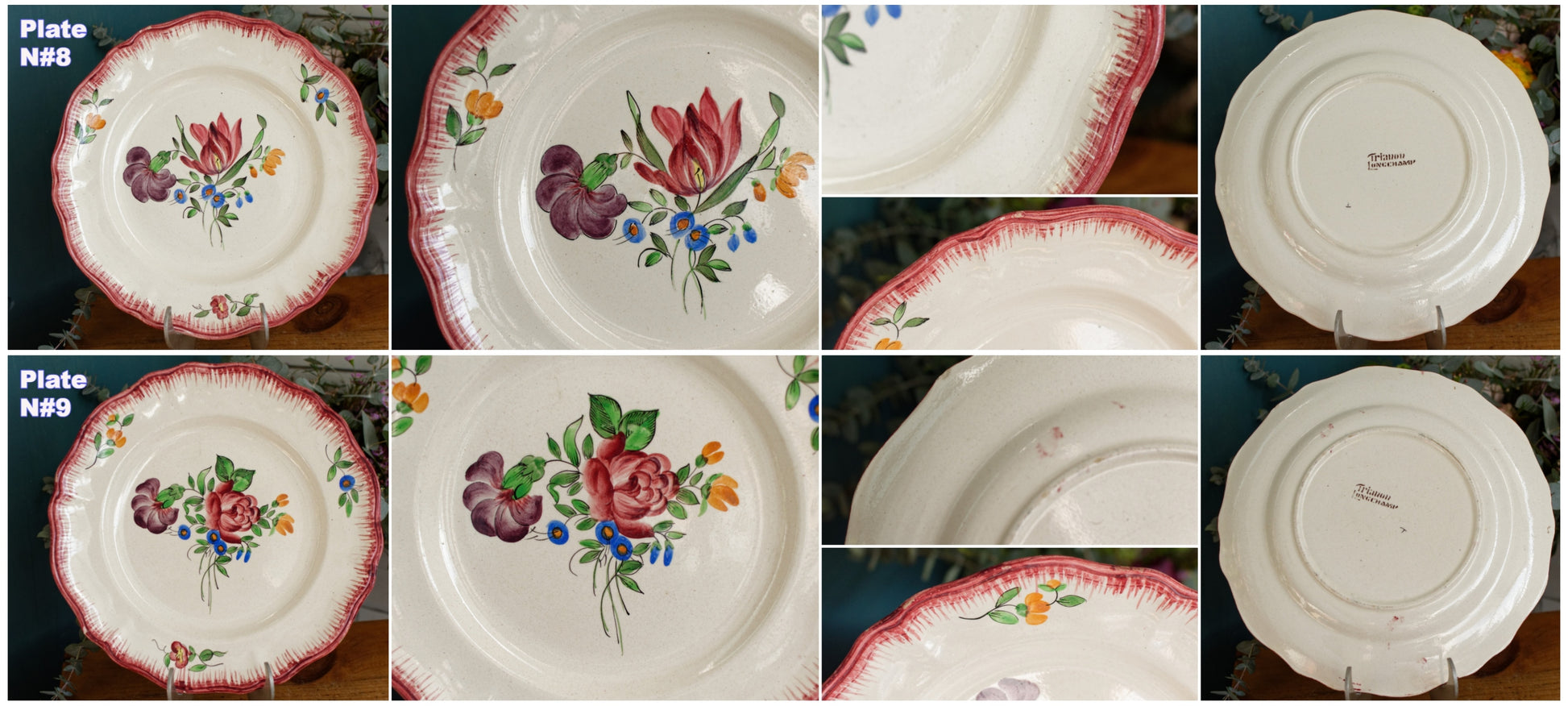 Trianon Faienceries de LONGCHAMP Tout a la Main French Antique Hand-Painted Ironstone Polychrome Dinner Plate Terre de fer en Faience