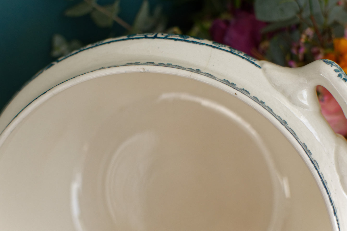 TUNIS motif LONGWY French Antique Ironstone Blue Transferware Soup Tureen Soupiere Terre de fer en Faience