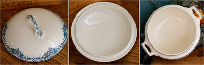 TUNIS motif LONGWY French Antique Ironstone Blue Transferware Soup Tureen Soupiere Terre de fer en Faience