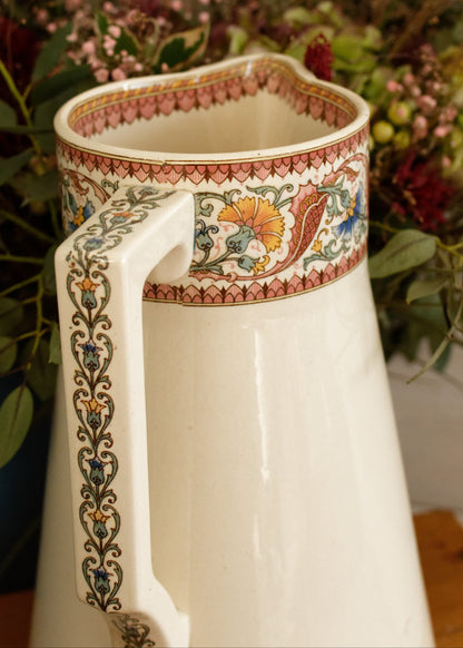 TEHRAN Sarreguemines U&C French Antique Ironstone Polychrome Bathroom Pitcher BROC ou Chambre Pot Terre de Fer en Faience