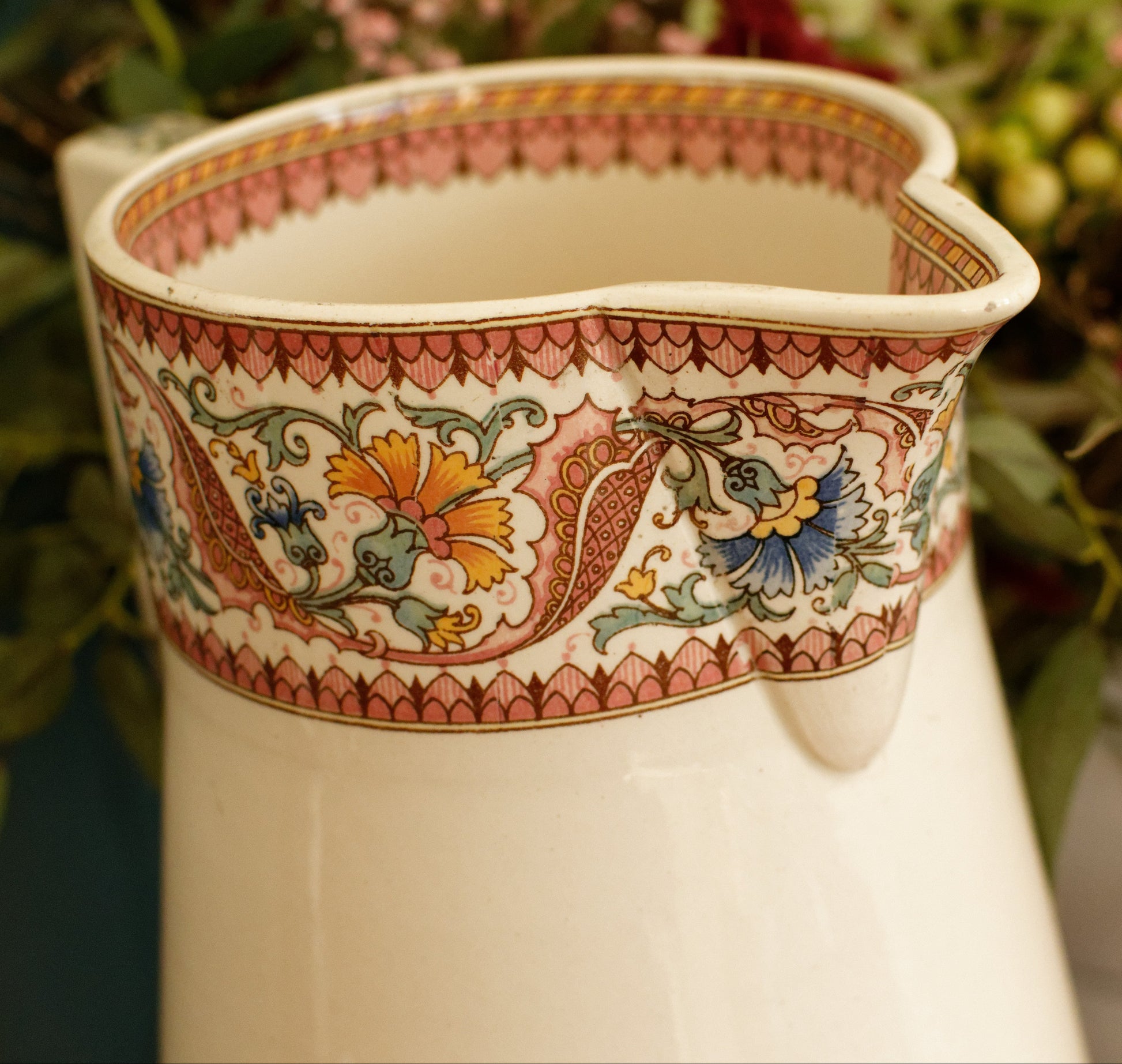 TEHRAN Sarreguemines U&C French Antique Ironstone Polychrome Bathroom Pitcher BROC ou Chambre Pot Terre de Fer en Faience
