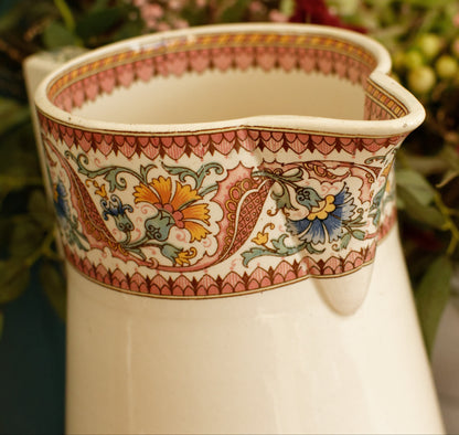 TEHRAN Sarreguemines U&C French Antique Ironstone Polychrome Bathroom Pitcher BROC ou Chambre Pot Terre de Fer en Faience