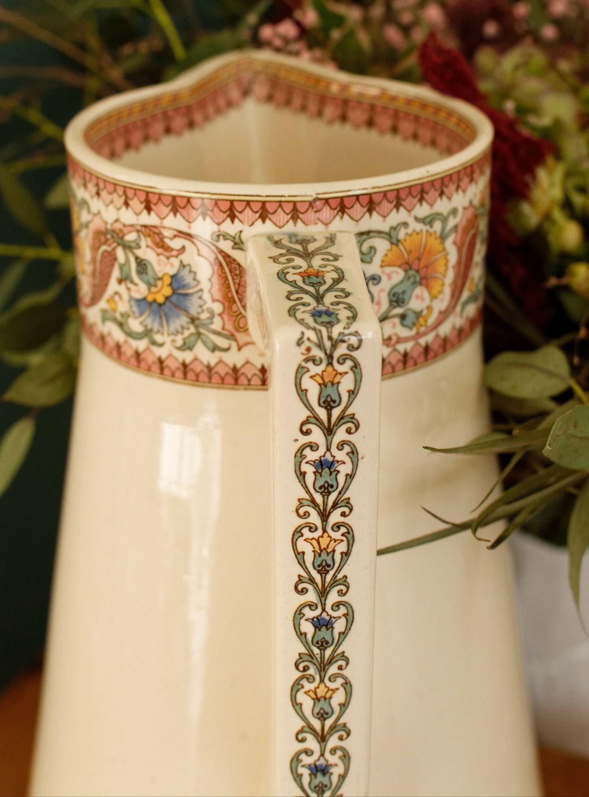 TEHRAN Sarreguemines U&C French Antique Ironstone Polychrome Bathroom Pitcher BROC ou Chambre Pot Terre de Fer en Faience