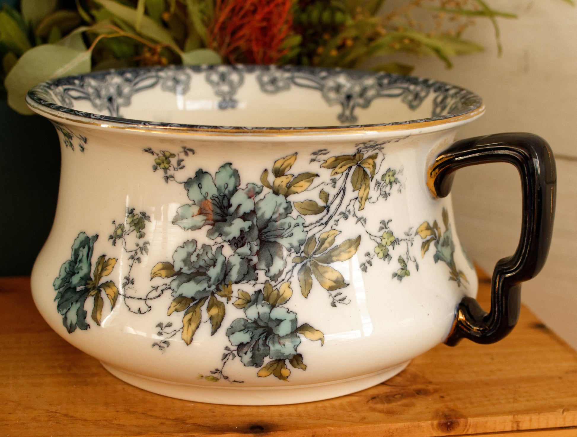 Trenthan 1790 K& Co (Keeling & Co) Late Mayers English Vintage Ironstone Polychrome Floral Bathroom Pitcher Pot de Chambre BROC CRUCHE MADE IN England