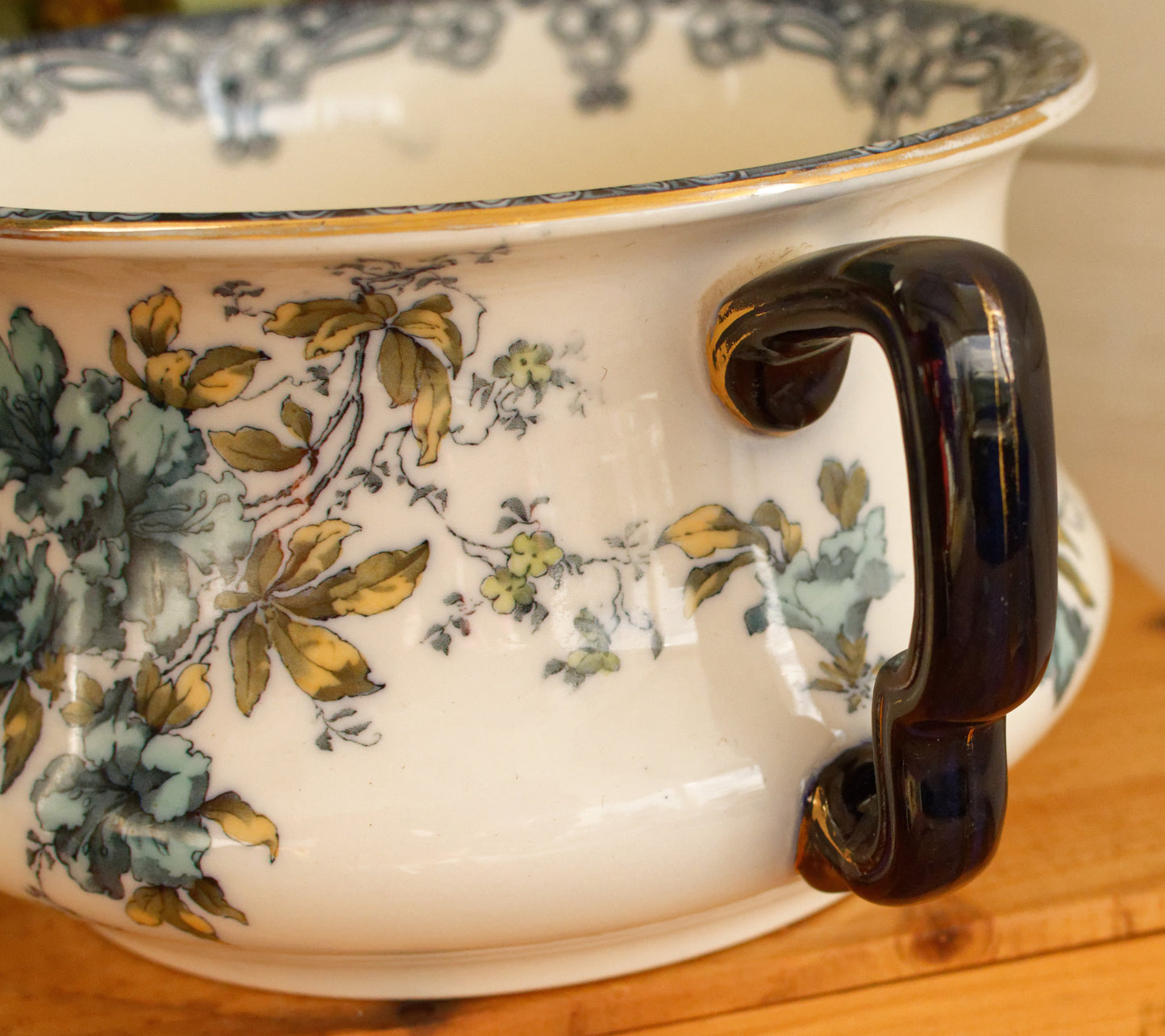 Trenthan 1790 K& Co (Keeling & Co) Late Mayers English Vintage Ironstone Polychrome Floral Bathroom Pitcher Pot de Chambre BROC CRUCHE MADE IN England