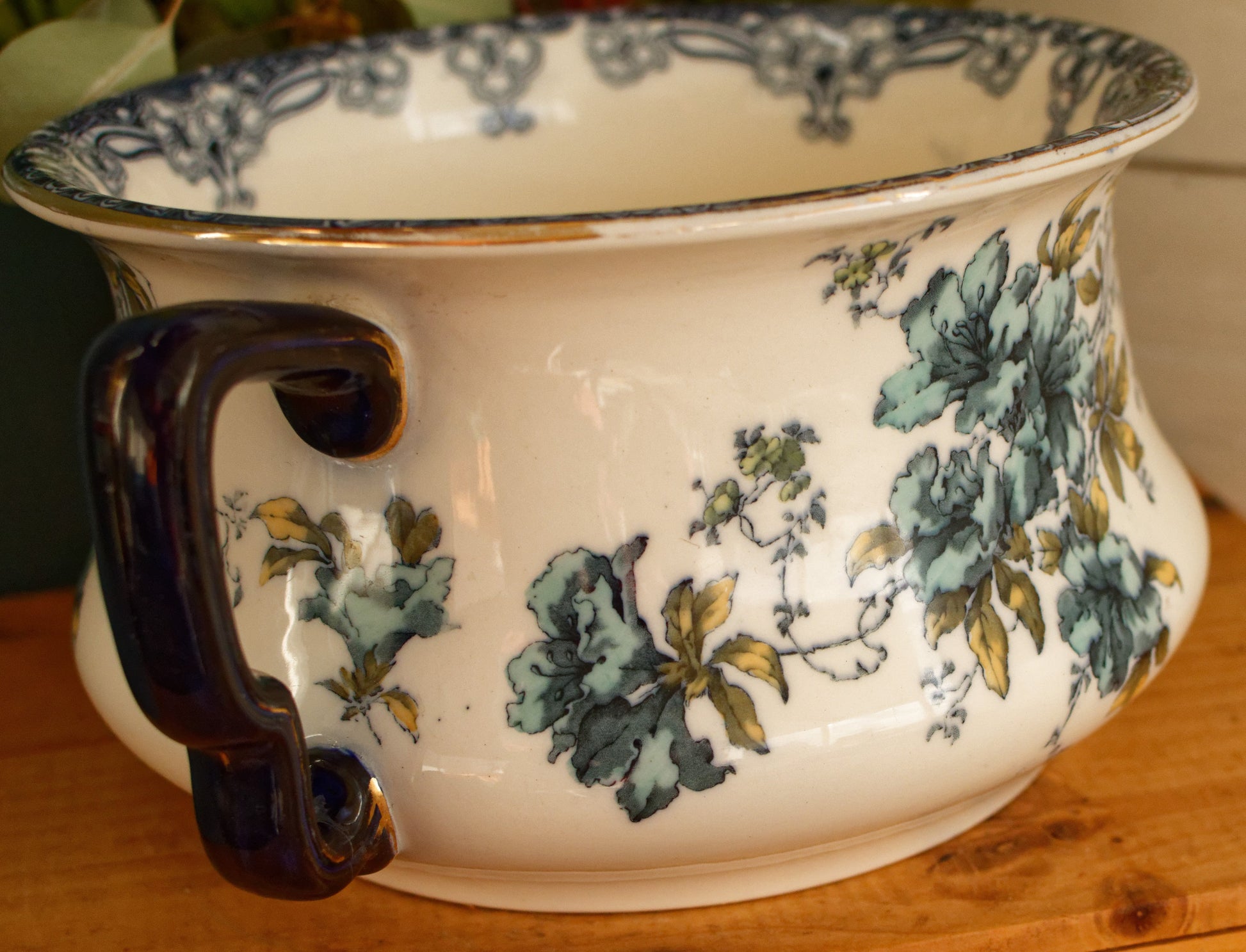 Trenthan 1790 K& Co (Keeling & Co) Late Mayers English Vintage Ironstone Polychrome Floral Bathroom Pitcher Pot de Chambre BROC CRUCHE MADE IN England
