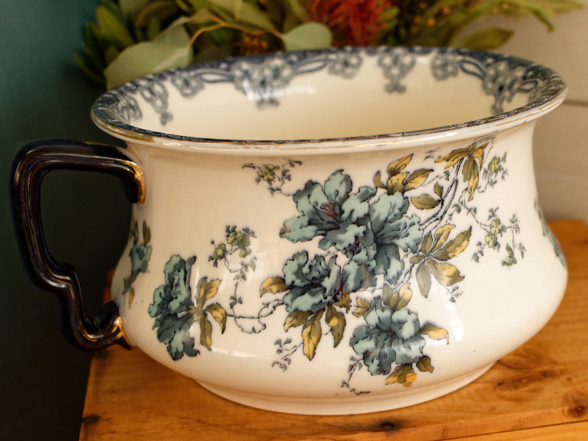 Trenthan 1790 K& Co (Keeling & Co) Late Mayers English Vintage Ironstone Polychrome Floral Bathroom Pitcher Pot de Chambre BROC CRUCHE MADE IN England
