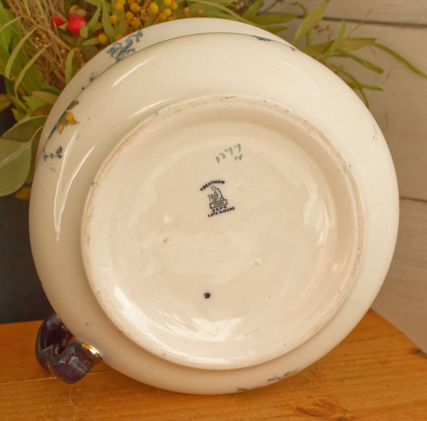 Trenthan 1790 K& Co (Keeling & Co) Late Mayers English Vintage Ironstone Polychrome Floral Bathroom Pitcher Pot de Chambre BROC CRUCHE MADE IN England