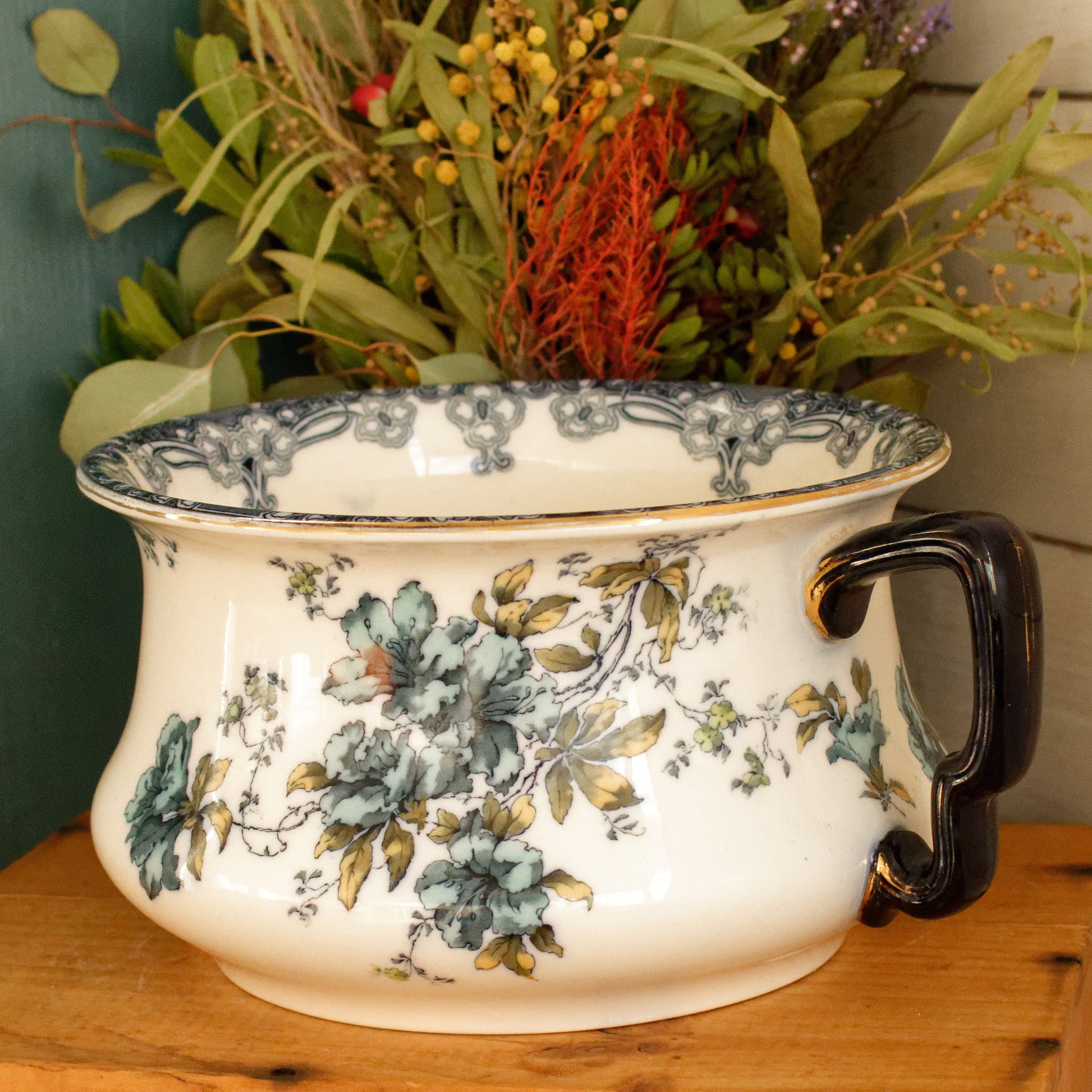 Trenthan 1790 K& Co (Keeling & Co) Late Mayers English Vintage Ironstone Polychrome Floral Bathroom Pitcher Pot de Chambre BROC CRUCHE MADE IN England