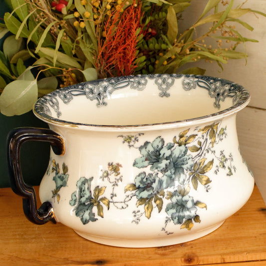 Trenthan 1790 K& Co (Keeling & Co) Late Mayers English Vintage Ironstone Polychrome Floral Bathroom Pitcher Pot de Chambre BROC CRUCHE MADE IN England