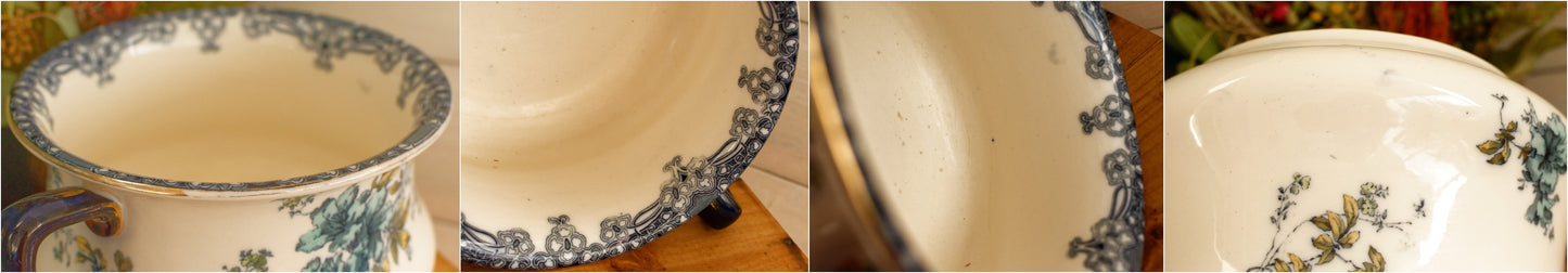 1890s ~ Trenthan 1790 K& Co (Keeling & Co) Late Mayers ~ English Vintage Ironstone Polychrome Floral Bathroom Pitcher "Pot de Chambre BROC CRUCHE" ~ MADE IN England