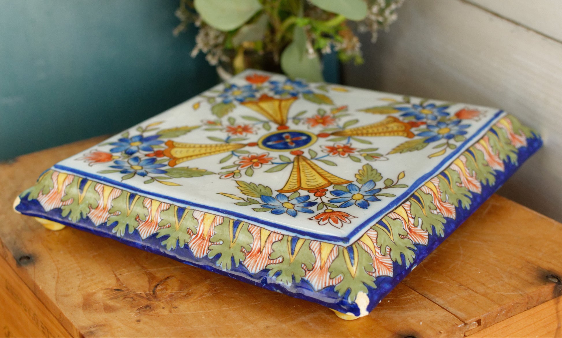 French Antique Ironstone Porcelain TRIVET Pot Plate Dessous de Plat Terre de Fer Faience