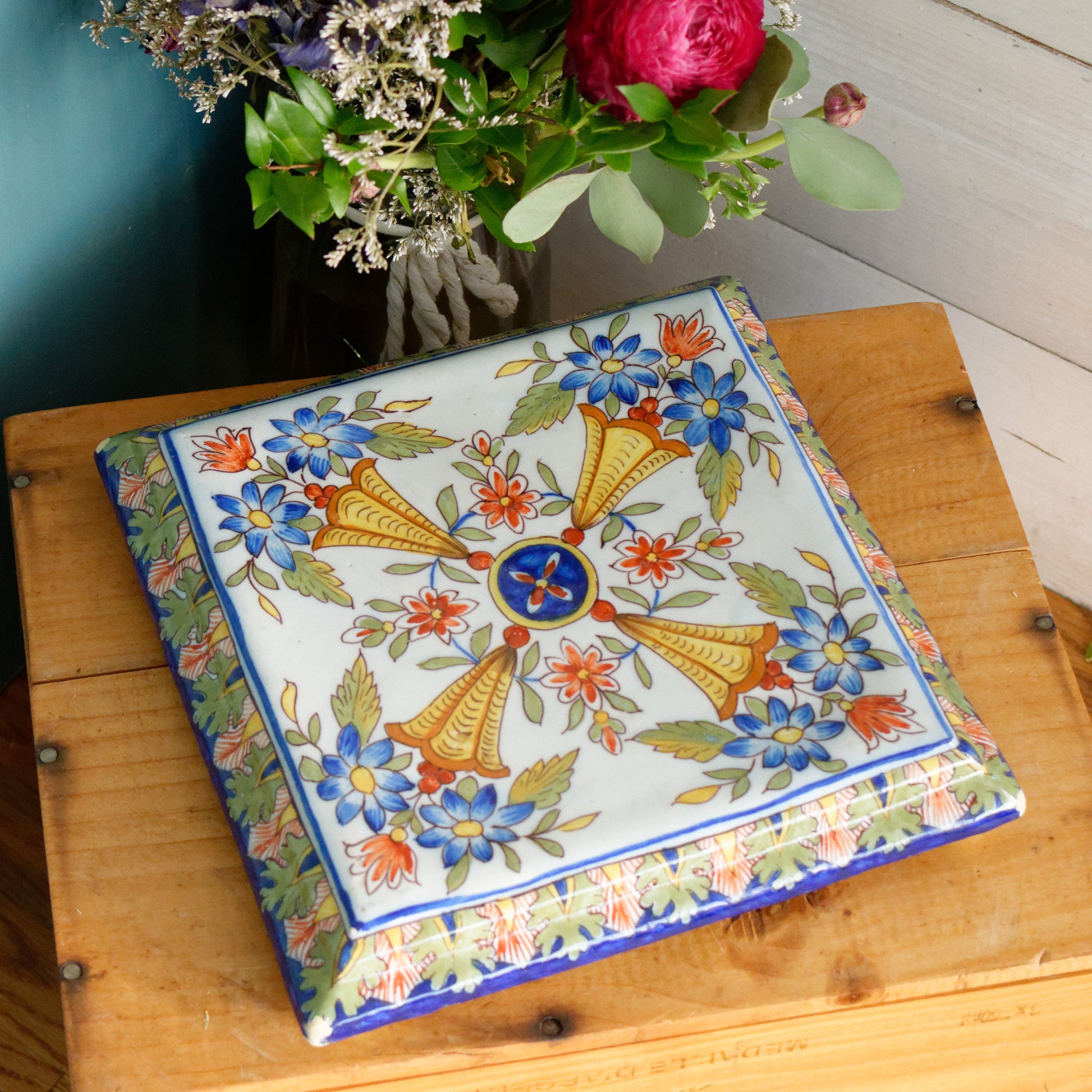 French Antique Ironstone Porcelain TRIVET Pot Plate Dessous de Plat Terre de Fer Faience