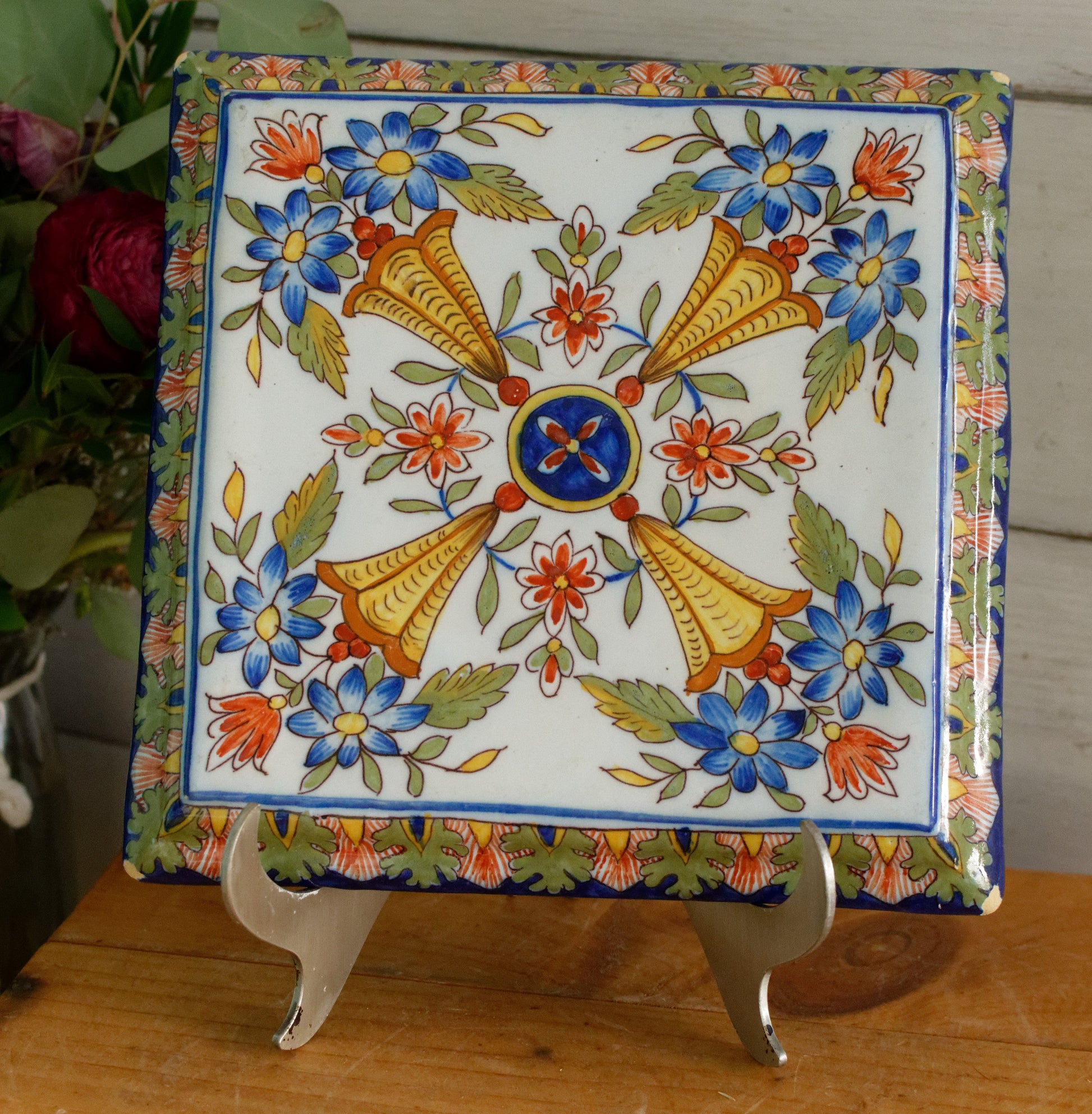 French Antique Ironstone Porcelain TRIVET Pot Plate Dessous de Plat Terre de Fer Faience