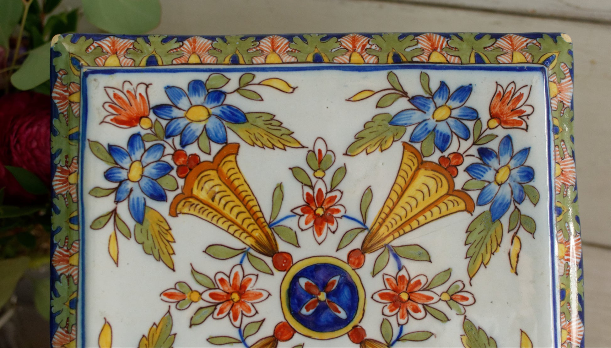 French Antique Ironstone Porcelain TRIVET Pot Plate Dessous de Plat Terre de Fer Faience