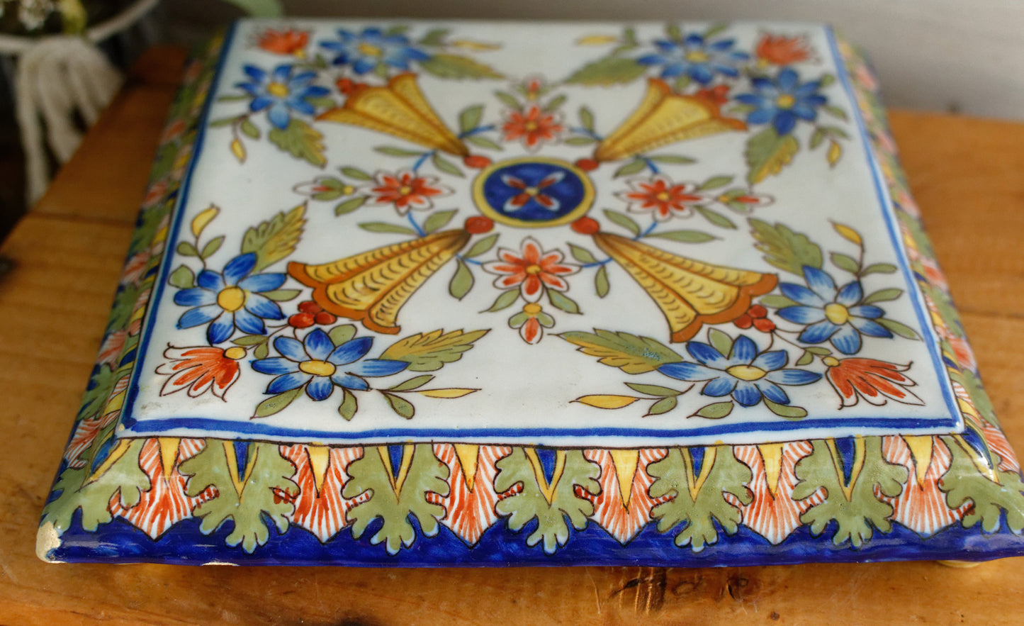 French Antique Ironstone Porcelain TRIVET Pot Plate Dessous de Plat Terre de Fer Faience