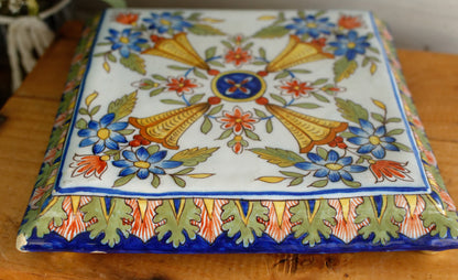 French Antique Ironstone Porcelain TRIVET Pot Plate Dessous de Plat Terre de Fer Faience