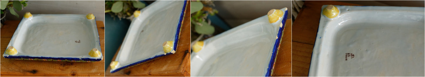 French Antique Ironstone Porcelain TRIVET Pot Plate "Dessous de Plat" ~ Faïence de Desvres Rouannaise~ Terre de Fer Faience