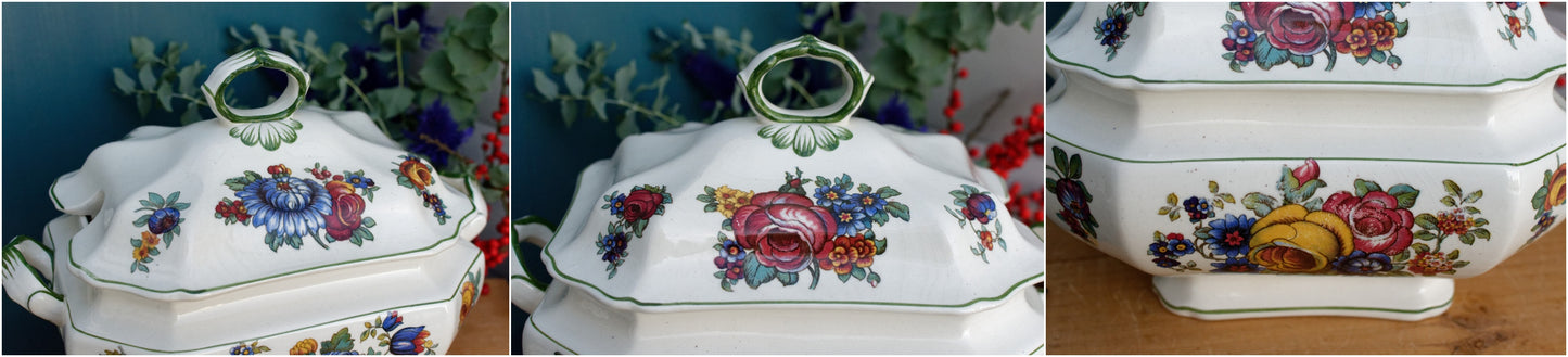 VILLEROY & BOCH VB Wallerfangen SAAR French German Vintage Hand-Painted Ironstone Soup Tureen Soupière Terre de Fer Faience