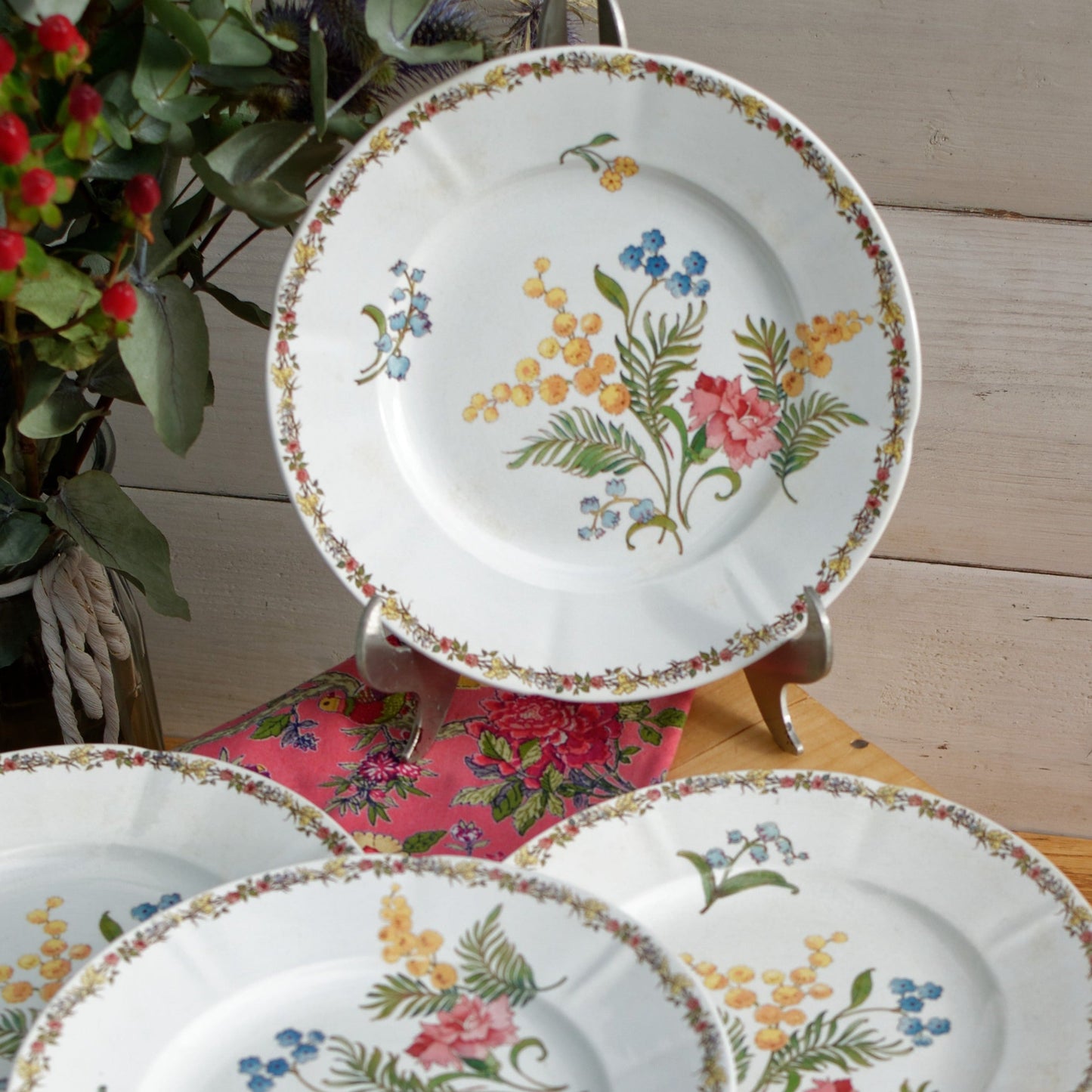 French Ironstone Floral Polychrome Plate Venonique U&C Sarreguemines Terre de Fer Faience