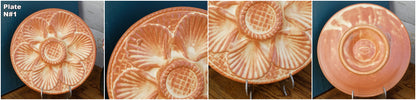 1960s French Vintage BARBOTINE Orange Yellow Oyster Shellfish Huître Plate with 6 Wells  LONGCHAMP Made in France