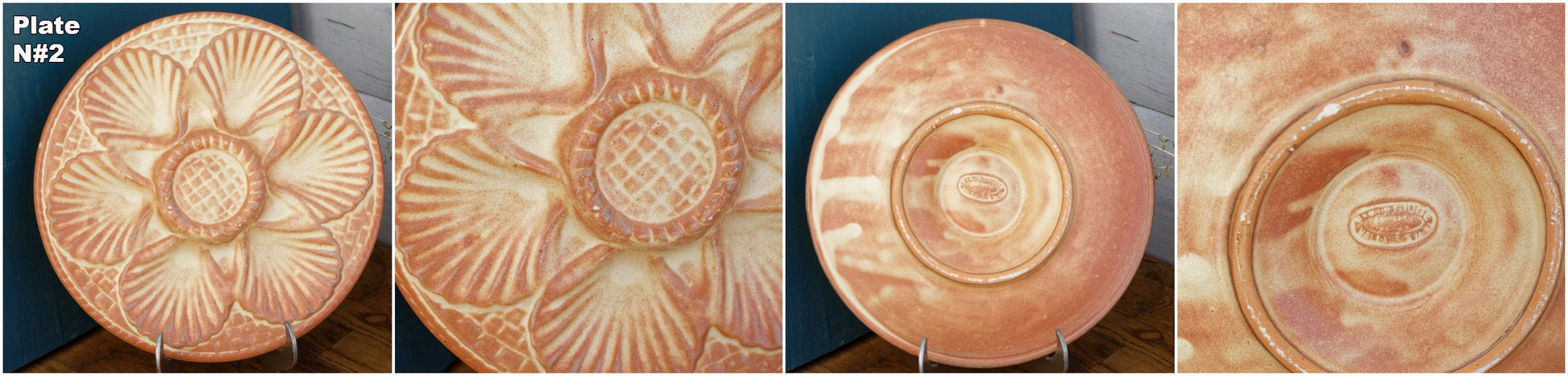 1960s French Vintage BARBOTINE Orange Yellow Oyster Shellfish Huître Plate with 6 Wells  LONGCHAMP Made in France