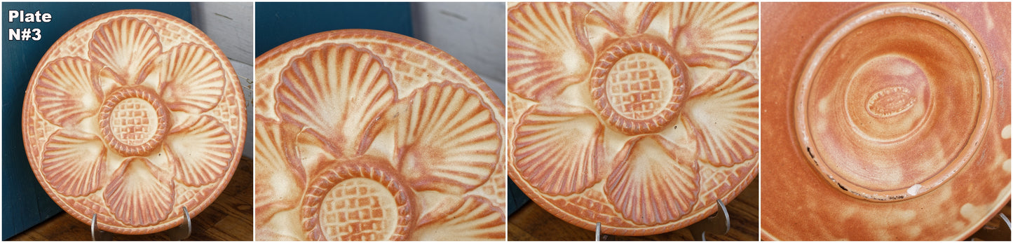 1960s French Vintage BARBOTINE Orange Yellow Oyster Shellfish Huître Plate with 6 Wells  LONGCHAMP Made in France