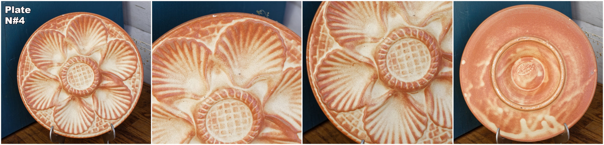 1960s French Vintage BARBOTINE Orange Yellow Oyster Shellfish Huître Plate with 6 Wells  LONGCHAMP Made in France