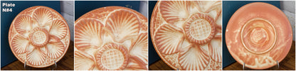 1960s French Vintage BARBOTINE Orange Yellow Oyster Shellfish Huître Plate with 6 Wells  LONGCHAMP Made in France
