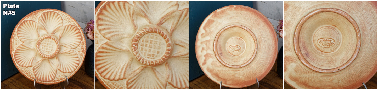 1960s French Vintage BARBOTINE Orange Yellow Oyster Shellfish Huître Plate with 6 Wells  LONGCHAMP Made in France
