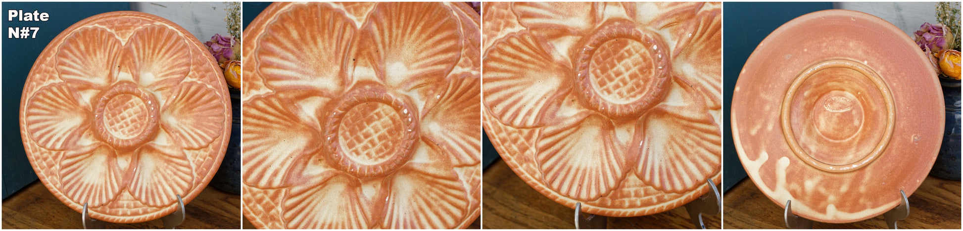 1960s French Vintage BARBOTINE Orange Yellow Oyster Shellfish Huître Plate with 6 Wells  LONGCHAMP Made in France