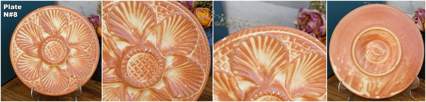 1960s French Vintage BARBOTINE Orange Yellow Oyster Shellfish Huître Plate with 6 Wells  LONGCHAMP Made in France