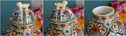 Vintage Netherlands Ceramic Polychrome Lidded Vase ~ Petrus Regout & Co Maastricht Porcelain Ginger Pot URN