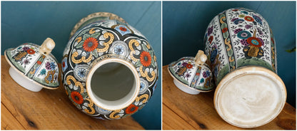 Vintage Netherlands Ceramic Polychrome Lidded Vase ~ Petrus Regout & Co Maastricht Porcelain Ginger Pot URN