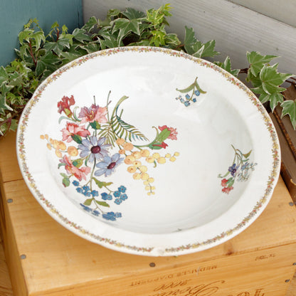 VERONIQUE Motif Sarreguemines U&C French Antique Floral Ironstone Polychrome Round Serving Bowl Terre de Fer in Faience