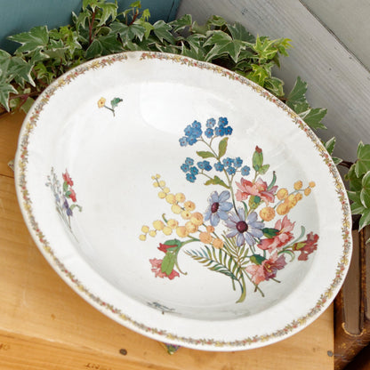 VERONIQUE Motif Sarreguemines U&C French Antique Floral Ironstone Polychrome Round Serving Bowl Terre de Fer in Faience