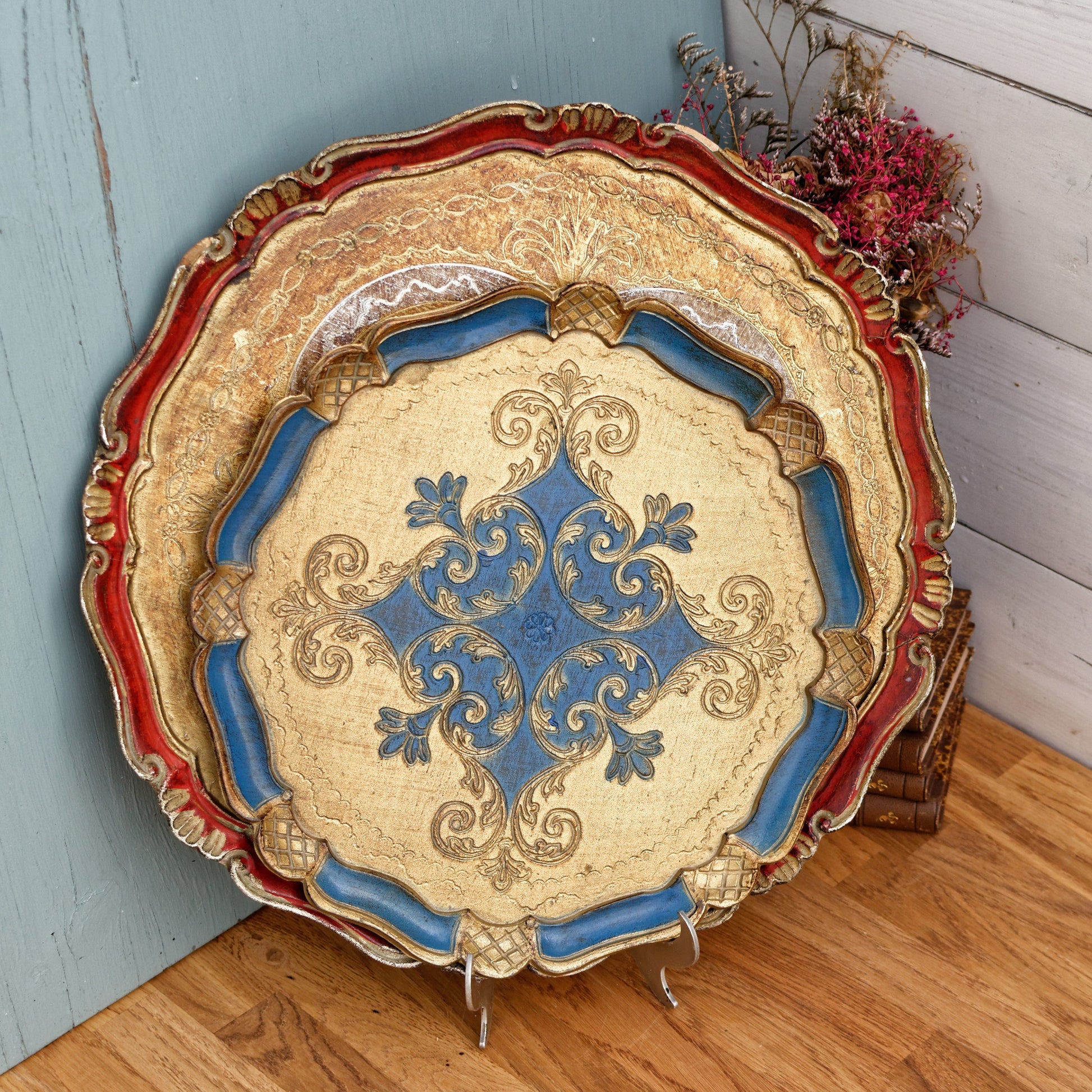 Florentine Style Tray Set Italian Vintage Wooden Decorative Serving Pieces