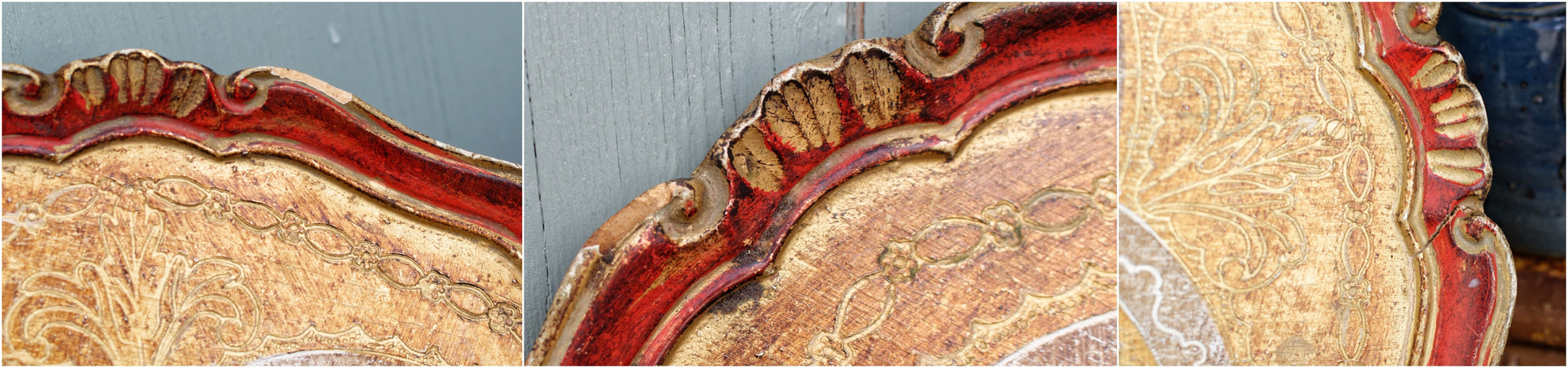 Florentine Style Tray Set Italian Vintage Wooden Decorative Serving Pieces