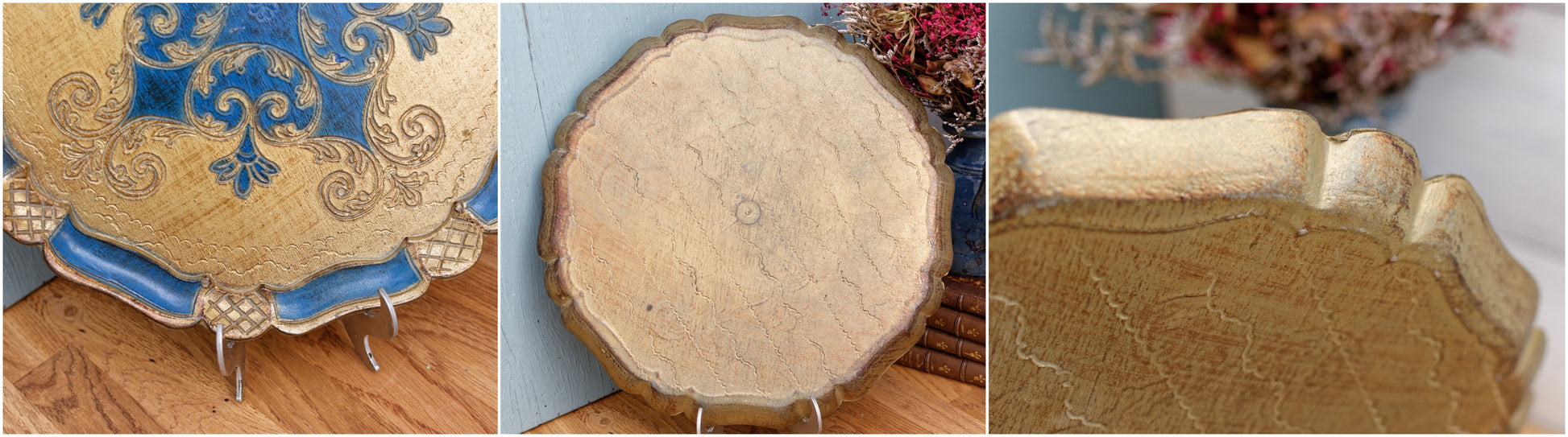 Florentine Style Tray Set Italian Vintage Wooden Decorative Serving Pieces