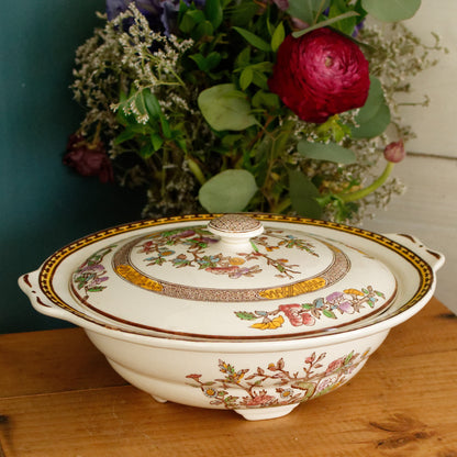 1930s Indian Tree by WASHINGTON Pottery English Vintage Ironstone Polychrome Covered Serving Tureen  Fine China