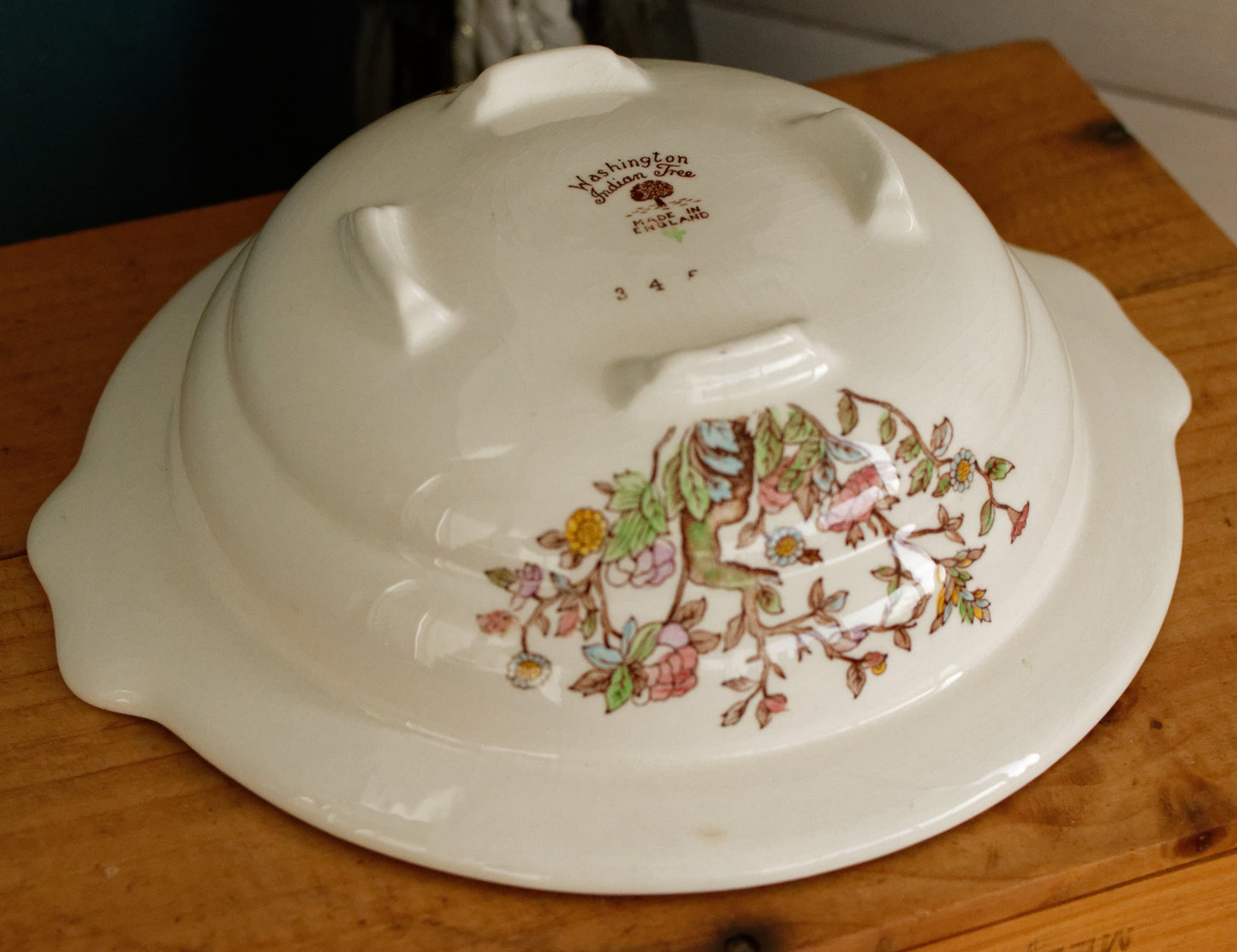 1930s Indian Tree by WASHINGTON Pottery English Vintage Ironstone Polychrome Covered Serving Tureen  Fine China