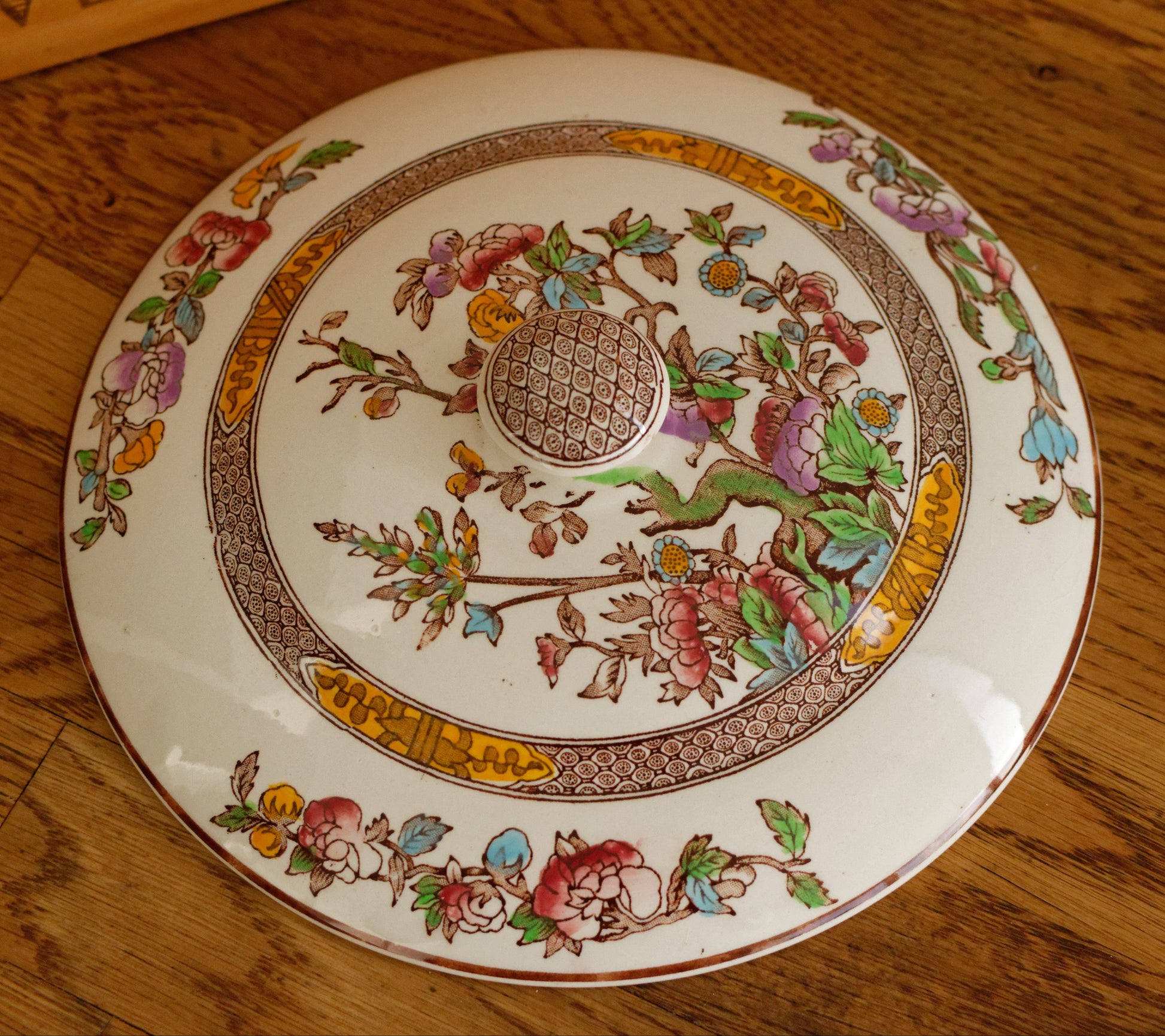 1930s Indian Tree by WASHINGTON Pottery English Vintage Ironstone Polychrome Covered Serving Tureen  Fine China