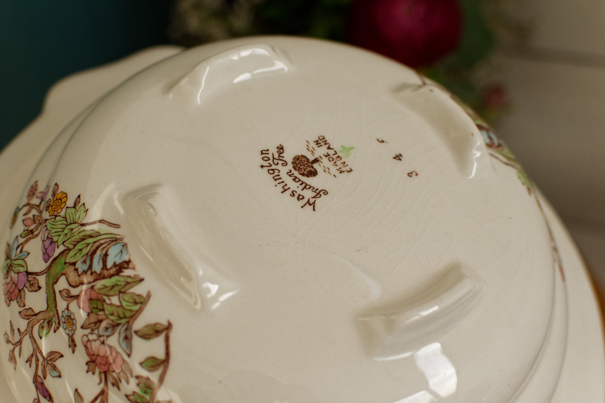 1930s Indian Tree by WASHINGTON Pottery English Vintage Ironstone Polychrome Covered Serving Tureen  Fine China