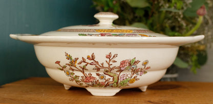 1930s Indian Tree by WASHINGTON Pottery English Vintage Ironstone Polychrome Covered Serving Tureen  Fine China