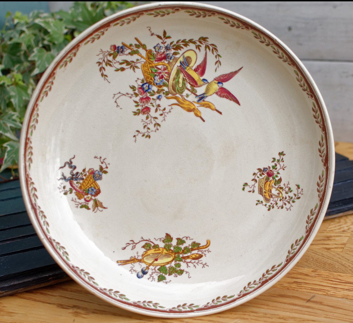 WATTEAU Sarreguemines U&C French Antique Ironstone Polychrome Fruit Plate Comptoir Terre de Fer