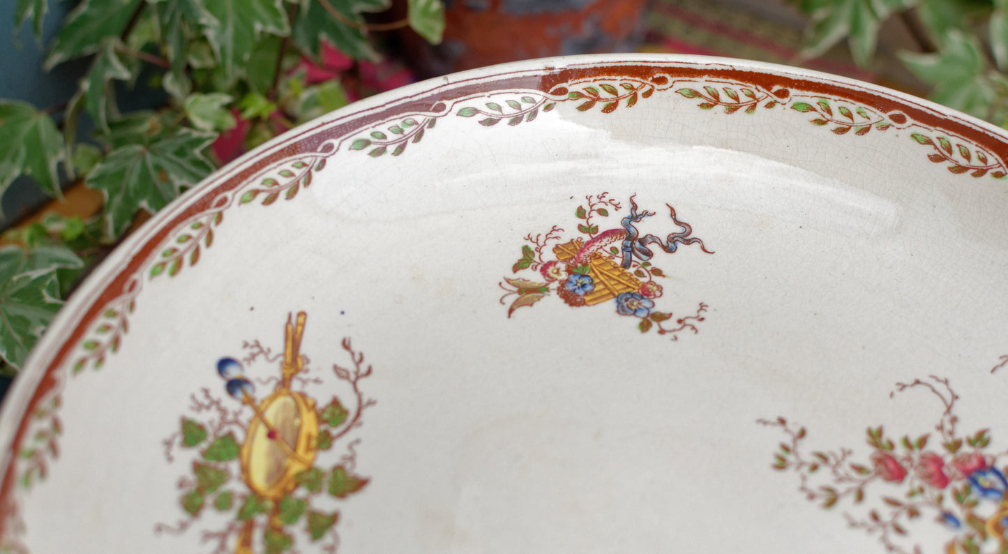 WATTEAU Sarreguemines U&C French Antique Ironstone Polychrome Fruit Plate Comptoir Terre de Fer