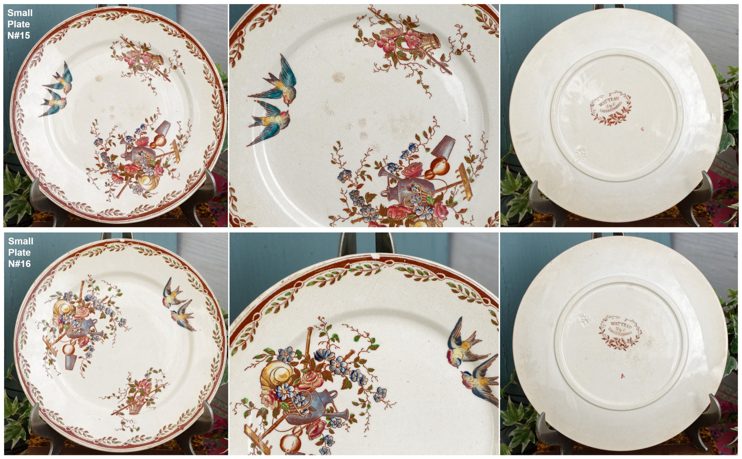 French Antique Ironstone Polychrome Plate Watteau Motif Sarreguemines U&C Terre de Fer Faience